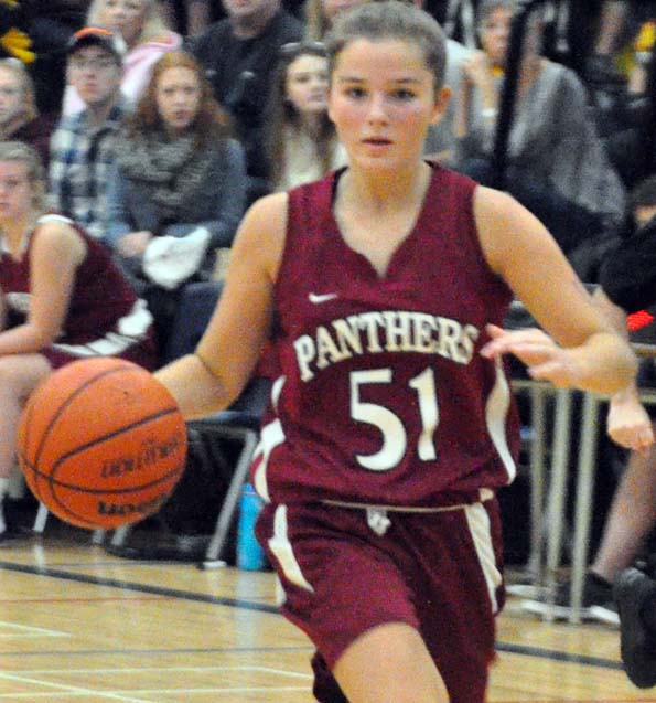 <p>Playmaker- Grade 10 guard Hannah Goad has been a leader for the PECI Junior Basketball Panthers all season. She was a top scorer in both of the Panthers’ games this week. (Adam Bramburger/Gazette staff)</p>
