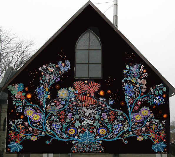 <p>Making a statement – St. Andrew’s Presbyterian Church has given its largest canvas — it’s north wall — to showcase award-winning Metis artist and activist Christi Belcourt’s Wisdom of the Universe.  This artist’s conception shows what the finished mural will look like. (Submitted photo)</p>
