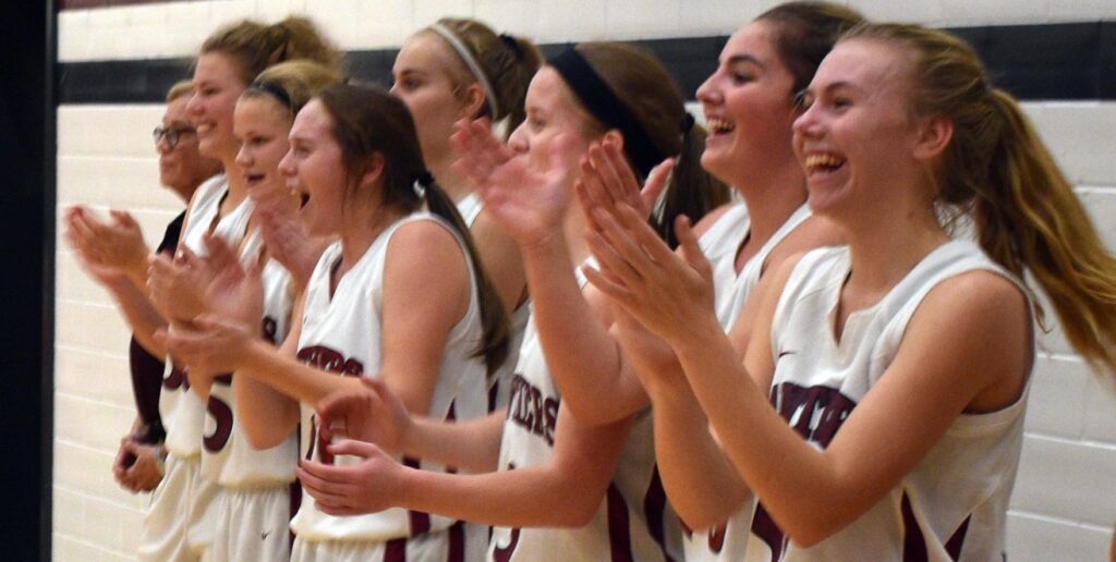 <p>Go west, young women — The PECI Senior Basketball Panthers bench celebrates as the clock winds down on the school’s second COSSA AA championship in three years Thursday. (Adam Bramburger/Gazette staff)</p>
