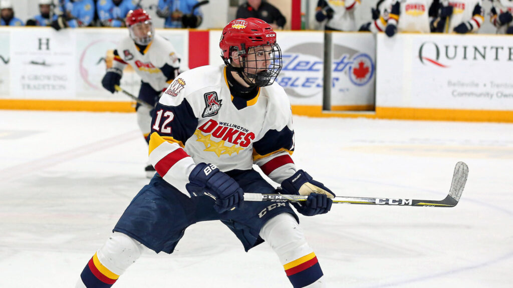 <p>CLUTCH WIN-Daniel Panetta and the Wellington Dukes were able to secure a valuable two points Friday in Trenton where they beat the Golden Hawks 4-3 in double overtime.<br />
(Photo by Ed McPherson / OJHL Images)</p>
