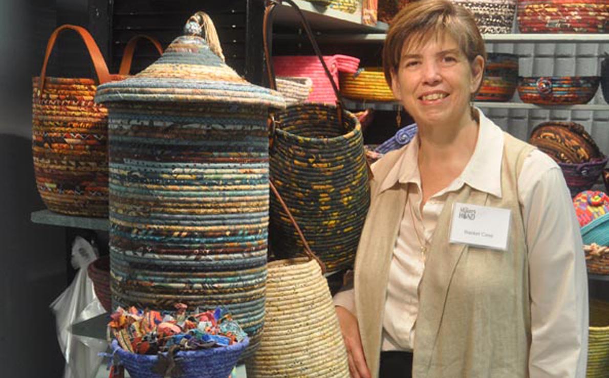 <p>Basket case  &#8211; Ruth Houtby was a hit at this weekend’s The Maker’s Hand as she showed off her handcrafted baskets made from brightly coloured materials and rope. (Adam Bramburger/Gazette staff)</p>
