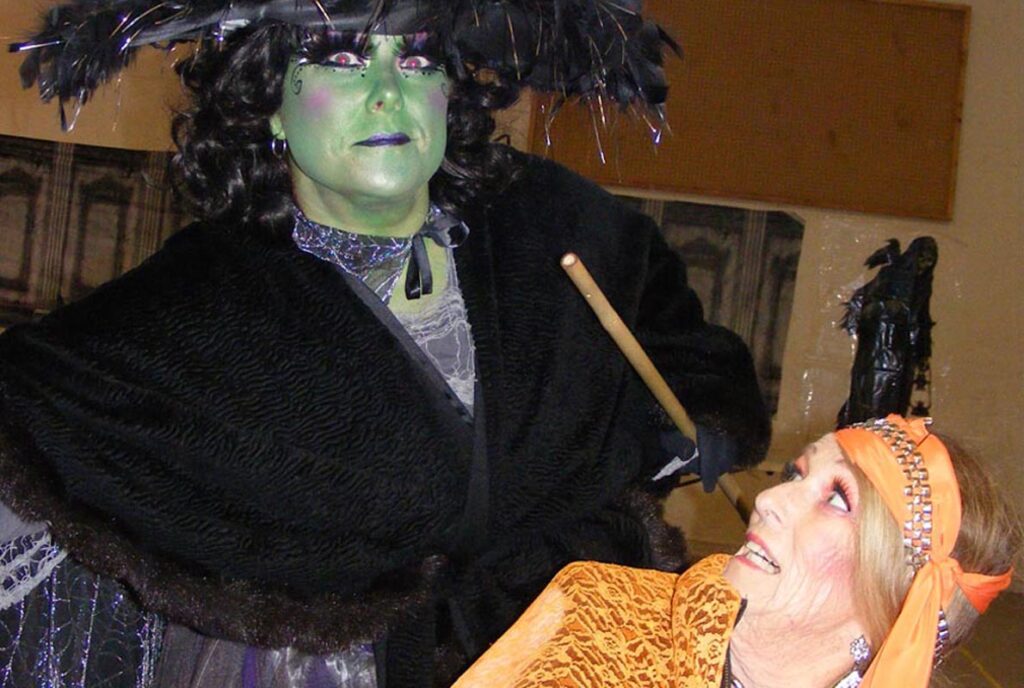 <p>A bewitching display –  A wicked green witch (Melissa MacDonald) had a scare in store for this Gypsy fortune teller (Debbie MacDonald) at Bayfield School during Consecon’s Haunting in the Hamlet Saturday.  (Terry McNamee/For The Gazette)</p>

