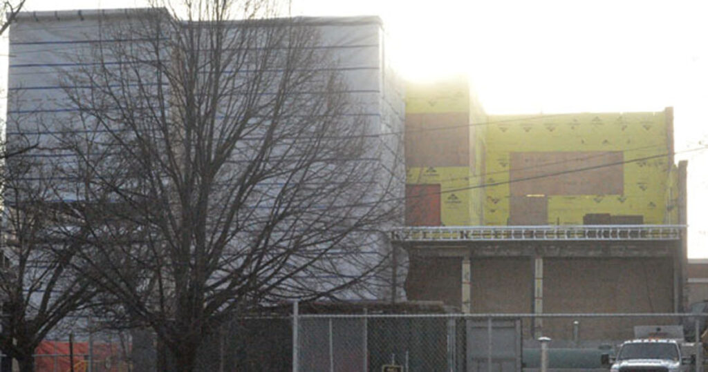 <p>Moving forward – With structural work complete, the roof will soon go on the Royal Hotel and crews will  be working on interior electrical and plumbing systems. (Adam Bramburger/Gazette staff)</p>
