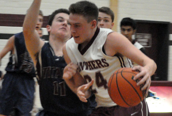 <p>Driving – Power forward Logan Stark is just one of a wide array of weapons that should keep the PECI Senior Basketball Panthers in the hunt for Bay of Quinte Conference supremacy this season. (Gazette file photo)</p>
