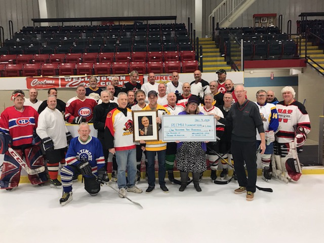 <p>IN MEMORIAM- Friends and teammates gather to honour the late Dennis McMaster at Lehigh Arena last week. (Foundation photo)</p>
