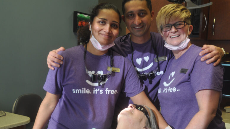 <p>Dr. Reenu Sandhu, Dr. Kuldeep Sandhu, and Charlene Insley take a quick break from patient care during the Picton Dental Centre’s seventh annual Dentistry from the Heart promotion.  The dental team provided free services for 72 adults worth in excess of $30,000 in 2018. (Adam Bramburger/Gazette file photo)</p>
