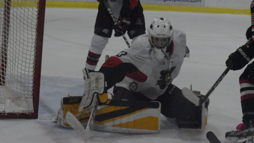 <p>KEEPER KYLE- Picton Pirates netminder Kyle Renaud didn’t allow an even strength goal over 120 minutes of play this weekend to help his team to a pair of wins. (Jason Parks/Gazette Staff)</p>
