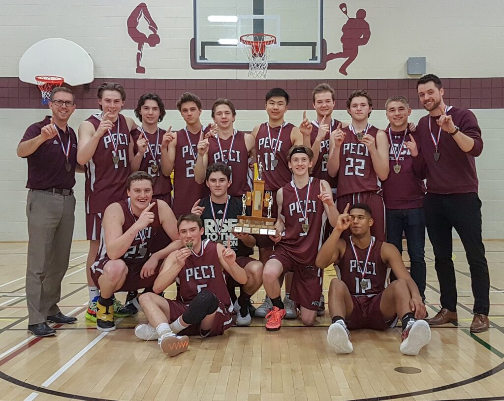 <p>Champions – The PECI Senior Basketball Panthers made school history with their COSSA gold-medal win Friday .   Pictured are (front row, from left) Brodie Byford, Dylan Morrow, Jack MacCool, Devon Wilton, Alex Arsenault, (back row, from left) coach Rob Garden, Logan Stark, Joe Burley, Ian Forsyth, Thomas Davies, Owen Wang, Ben Clarke, Justin Smith, Gabe Goad,  coachTaylor Reddick (coach). Not pictured are Kaleb Stacey and coach Caleb Hugh. (Submitted photo)</p>
