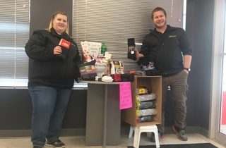 <p>Jacquelyn and Mike Kenthol, co-owners of The Source on Main Street, Picton collected almost 200 pairs of socks for a national initiative to help the homeless. (Submitted Photo)</p>
