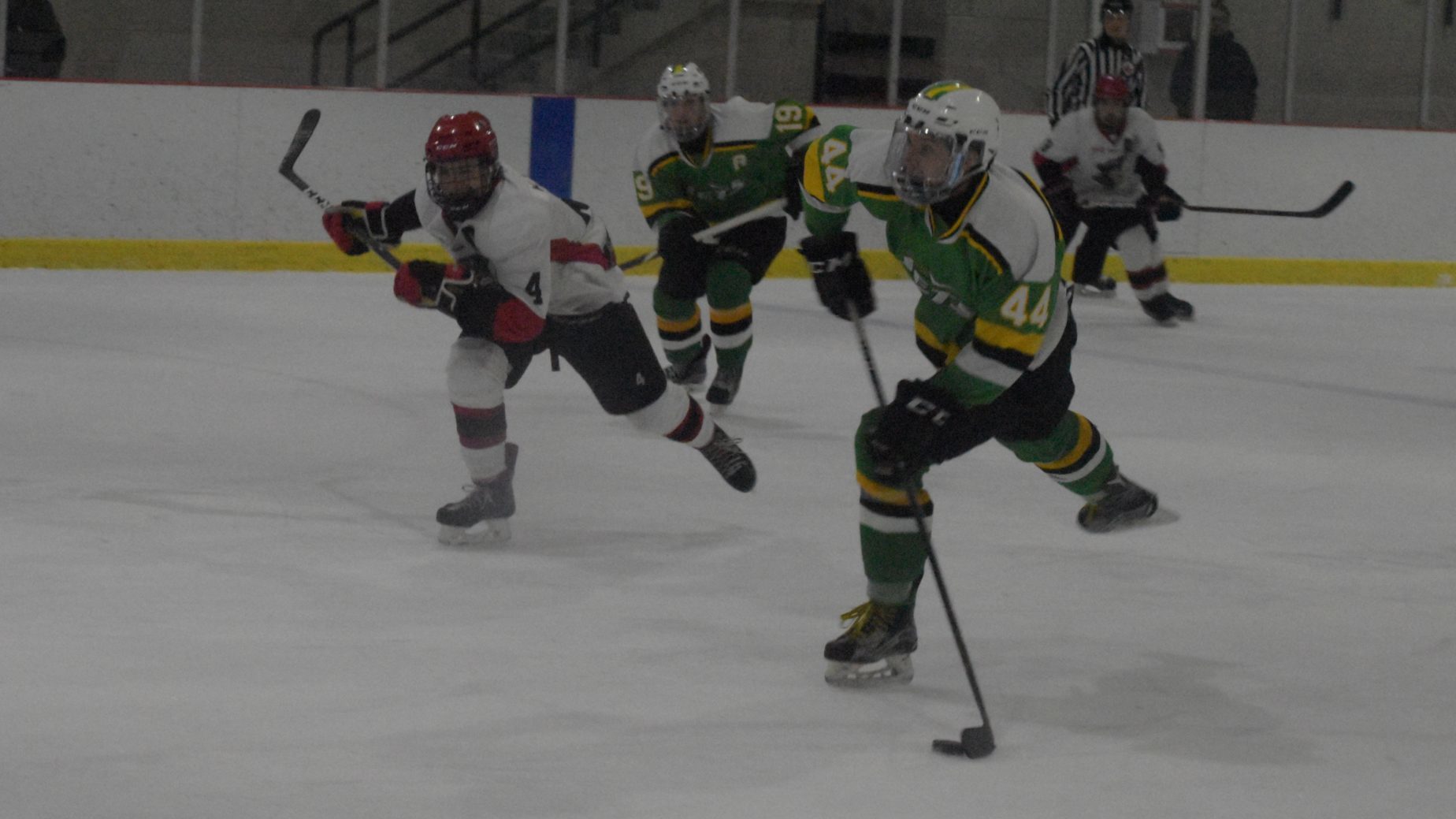 <p>Picton Pirates defenceman Kurtis Wood chases Amherstview Jets forward Jaydon Wood (no relation) during Game One of their respective club’s Tod Division best of seven semi-final series. (Jason Parks/Gazette Staff)</p>

