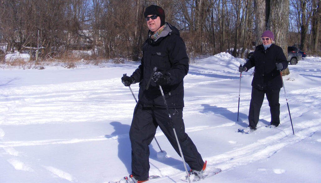 <p>Walking in a winter wonderland – Tim Langford, of Ameliasburgh, (left) and his sister, Margo Langford, of Wellington, set off on snowshoes during the Family Day Snowfest hosted by the Friends of Sandbanks at Maple Rest Heritage House on Monday. (Terry McNamee/For The Gazette)</p>
