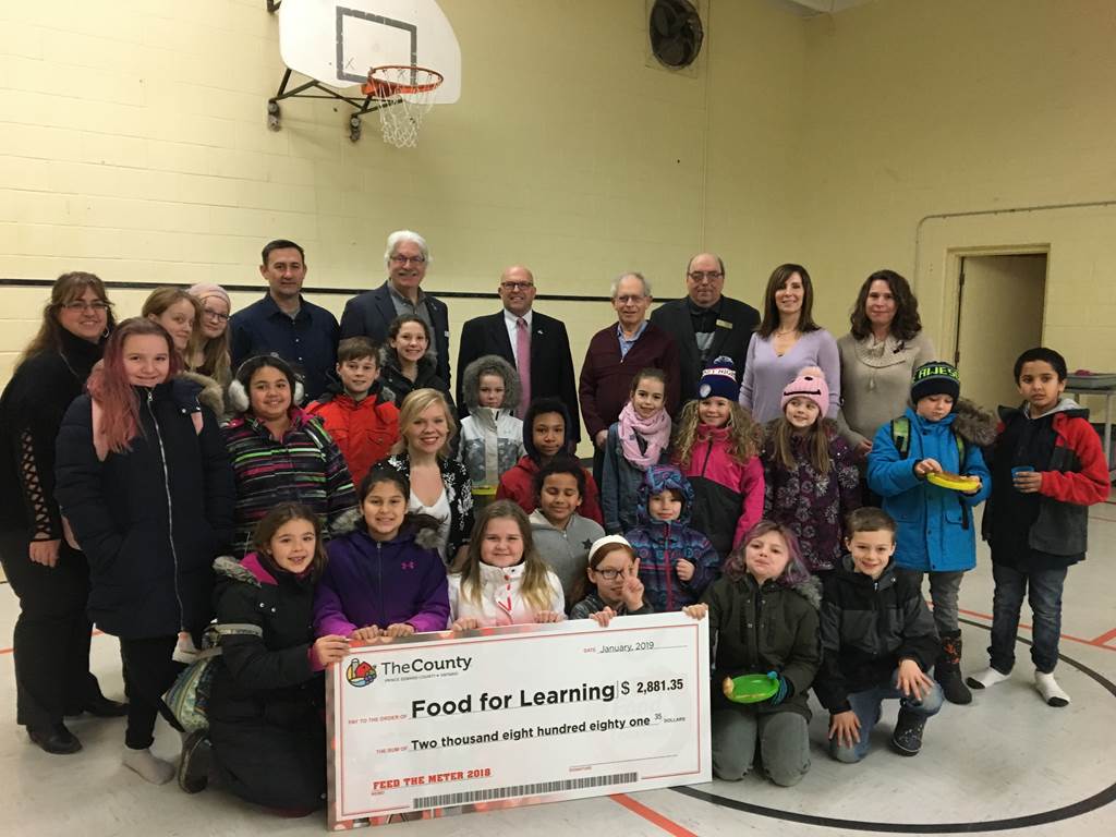 <p>WELL FED- Students at St.Greg&#8217;s celebrate the close of the 10th annual Food for Learning Feed the Meter campaign which raised over $2,800 for student nutrition programs in Prince Edward County elementary schools. (Submitted Photo)</p>
