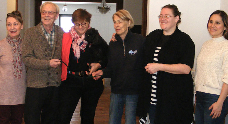 <p>Opening – A ribbon cutting marked the official opening of the Public Library’s  pop-up shop at 188 Main St. on Saturday, Feb. 2. Pictured from left are Library chief executive officer Barbara Sweet, library board member and Ameliasburgh councillor Bill McMahon, fundraising committee chair Alexandra Bake, library board chair Devon Jones, Picton councillor Kate MacNaughton and store owner Rachel Yeager.. (Jason Parks/Gazette staff)</p>

