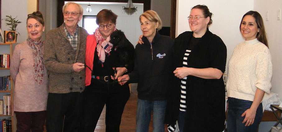 <p>Opening – A ribbon cutting marked the official opening of the Public Library’s  pop-up shop at 188 Main St. on Saturday, Feb. 2. Pictured from left are Library chief executive officer Barbara Sweet, library board member and Ameliasburgh councillor Bill McMahon, fundraising committee chair Alexandra Bake, library board chair Devon Jones, Picton councillor Kate MacNaughton and store owner Rachel Yeager.. (Jason Parks/Gazette staff)</p>

