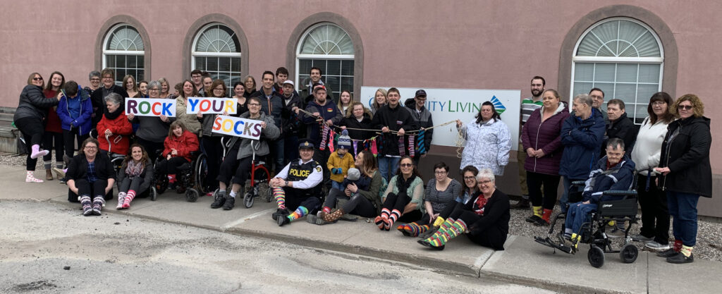 <p>Community Living Prince Edward and its community partners took part in the “Rock Your Socks!” activity to promote inclusion on World Down Syndrome Awareness Day last Thursday. There were also large gatherings of sock-wearers at PECI, the Prince Edward OPP detachment, and elsewhere in the county. (Adam Bramburger/Gazette staff))</p>

