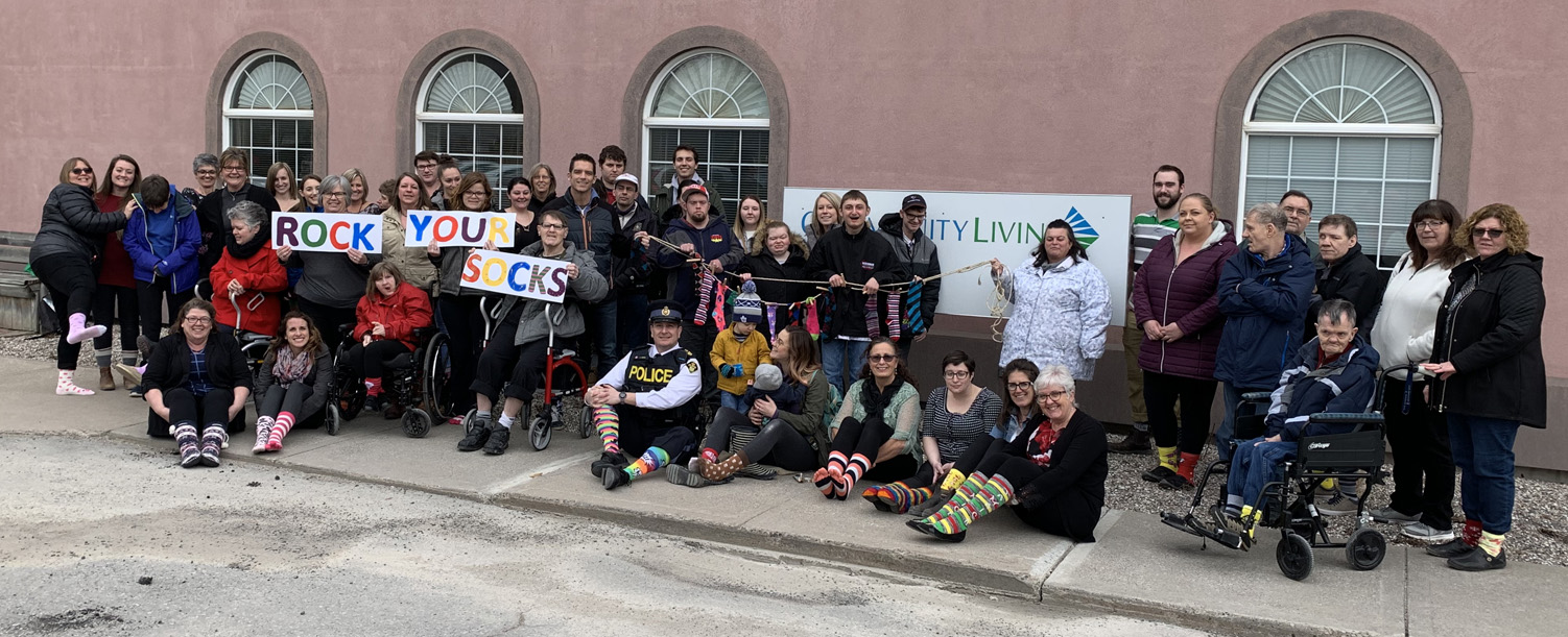 <p>Community Living Prince Edward and its community partners took part in the “Rock Your Socks!” activity to promote inclusion on World Down Syndrome Awareness Day last Thursday. There were also large gatherings of sock-wearers at PECI, the Prince Edward OPP detachment, and elsewhere in the county. (Adam Bramburger/Gazette staff))</p>
