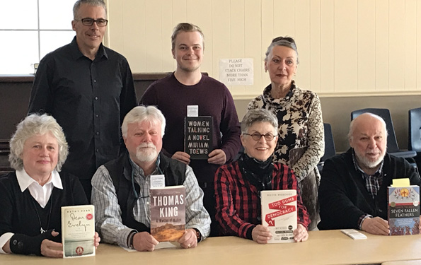 <p>readers ready Clockwise from top left: moderator Ken Murray, Trevor Brookes, County Library CAO Barbara Sweet, Bernie Finkelstein, Elizabeth Etue, Bill Roberts, and Sally Keefe Cohen promote the upcoming County Reads debate at St. Mary Magdalene April 25. (Submitted photo)</p>
