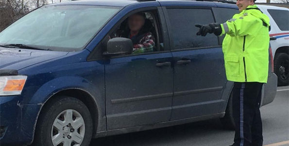 <p>Staying vigilant – Staff- Sgt. John Hatch sends a sober driver on from a RIDE check on Hwy 62. He said last year the number of impaired driving arrests his detachment makes is too high, yet through the first three months of 2019 arrests are trending up.  (Adam Bramburger/Gazette file photo)</p>
