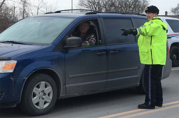 <p>Staying vigilant – Staff- Sgt. John Hatch sends a sober driver on from a RIDE check on Hwy 62. He said last year the number of impaired driving arrests his detachment makes is too high, yet through the first three months of 2019 arrests are trending up.  (Adam Bramburger/Gazette file photo)</p>
