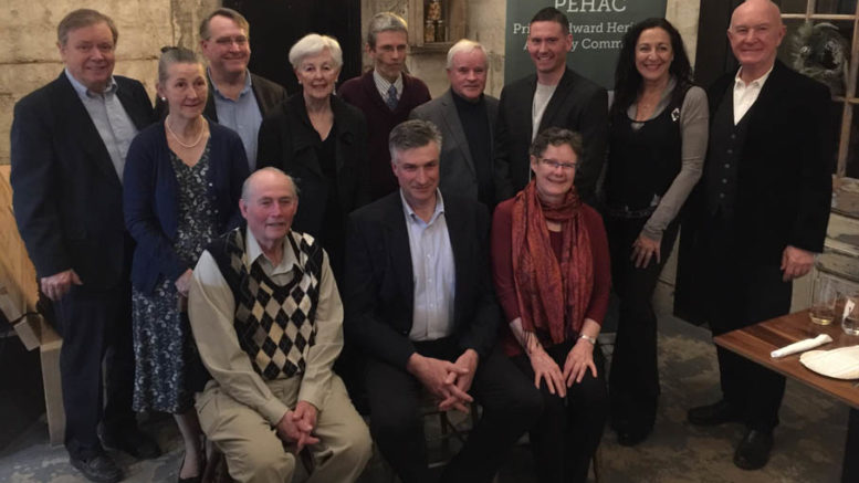 <p>Heritage heroes -Award winners Chris and Norah Rogers (at top left), Terry Sprague (at bottom left), Marc Seguin (back row, fifth from left) and Corrine Spiegel and Jonathan Kearns (back row, right) join PEHAC members (from left) Ken Dewar, Anne Greaves, Ernie Margetson, Peter Lockyer, and Brendan O’Connor. (Submitted photo)</p>
