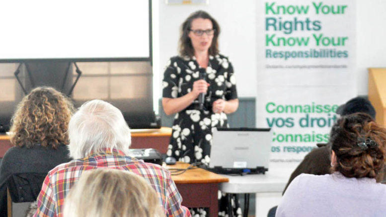 <p>Compliance course Ministry of Labour  employment standards officer Chantal Gubinczki-Young discusses the Employment Standards Act in front of an attentive audience Tuesday in Picton. (Adam Bramburger/Gazette staff)</p>
