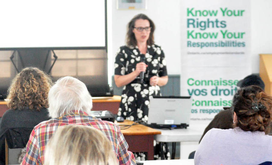 <p>Compliance course Ministry of Labour  employment standards officer Chantal Gubinczki-Young discusses the Employment Standards Act in front of an attentive audience Tuesday in Picton. (Adam Bramburger/Gazette staff)</p>
