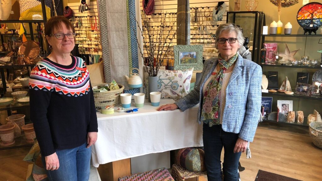 <p>A DECADE OF TEN THOUSAND VILLAGES- Volunteer Tanis Crowe and manager Catherine Reilly at the Picton Ten Thousand Villages earlier this week. The store is celebrating a decade of operations May 11. (Jason Parks/Gazette Staff)</p>
