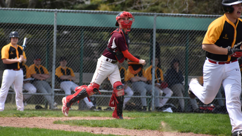 <p>IN THE NIC OF TIME PECI backstop Nic McGrayne fires to first base after a Centre Hastings batter had swung at strike three during the Panther’s 13-4 win over the Centurions on Thursday.  (Jason Parks/Gazette Staff)</p>
