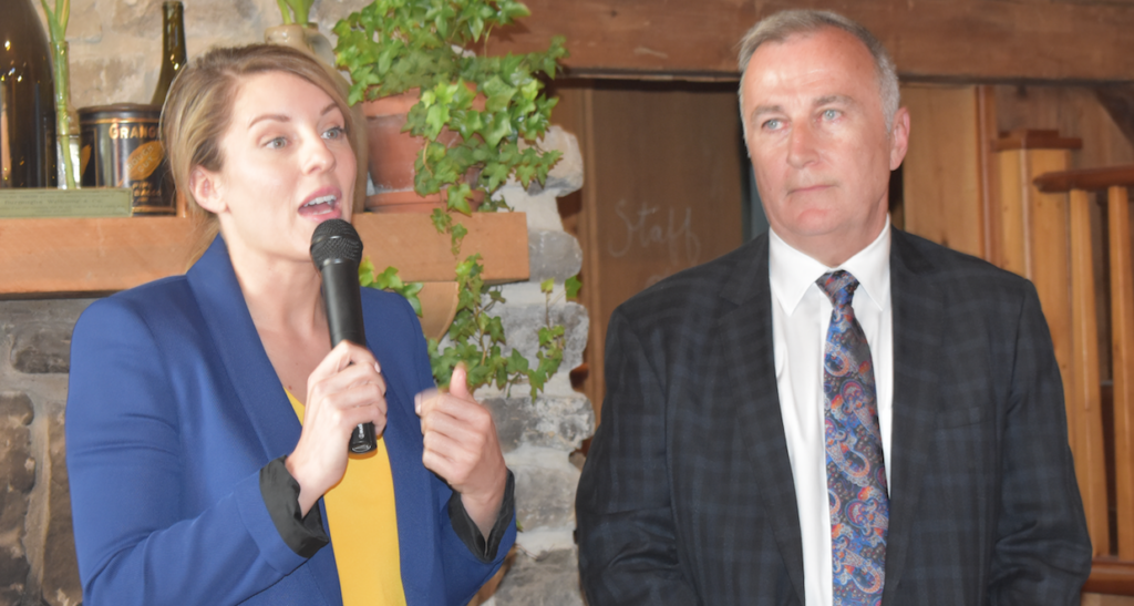<p>TOURISM INVESTMENT- The Honourable Melanie Joly, Minister of Tourism, Official Languages and La Francophone and Bay of Quinte MP Neil Ellis unveil a new federal three pillar tourism strategy at the Grange Winery in Picton on Tuesday. (Sarah Williams/Gazette Staff)</p>
