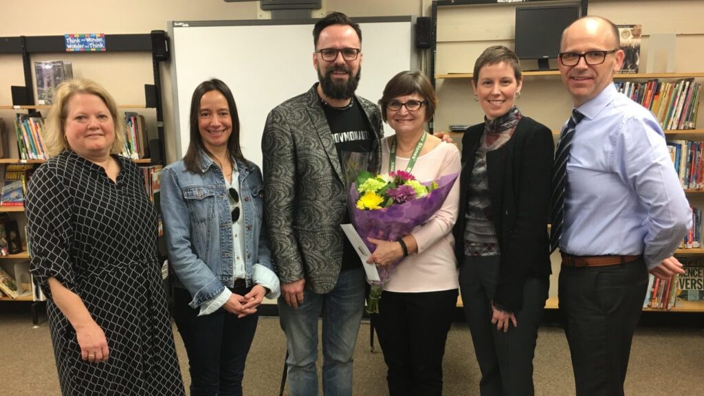 <p>GREAT PEOPLE, GREAT PLACE- A pair of PECI teachers were honoured with 2019 Great Place Awards Thursday. Pictured from left are: Vice Principal Angie Friel, HPEDSB Chair Shannon Binder, award winners Matt Sheahan and Lisa Fraser, PECI Vice Principal Therese McMahon and HPEDSB Superintendent and former PECI Principal Darren McFarlane. (Submitted Photo)</p>
