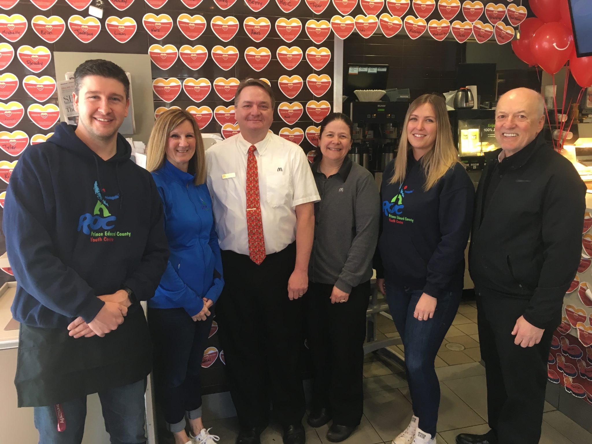 <p>GET HAPPY- (From Left) ROC Staff members Ben Wadsworth and Darlene Thompson, Picton McDonald’s Manger John Clarke and administrative assistant Sarah Slatter, The ROC’s Lindsay Ferguson and store owner Dan Doyle at the 2019 McHappy Day on Wednesday May 8. (Sarah Williams/Gazette Staff)</p>
