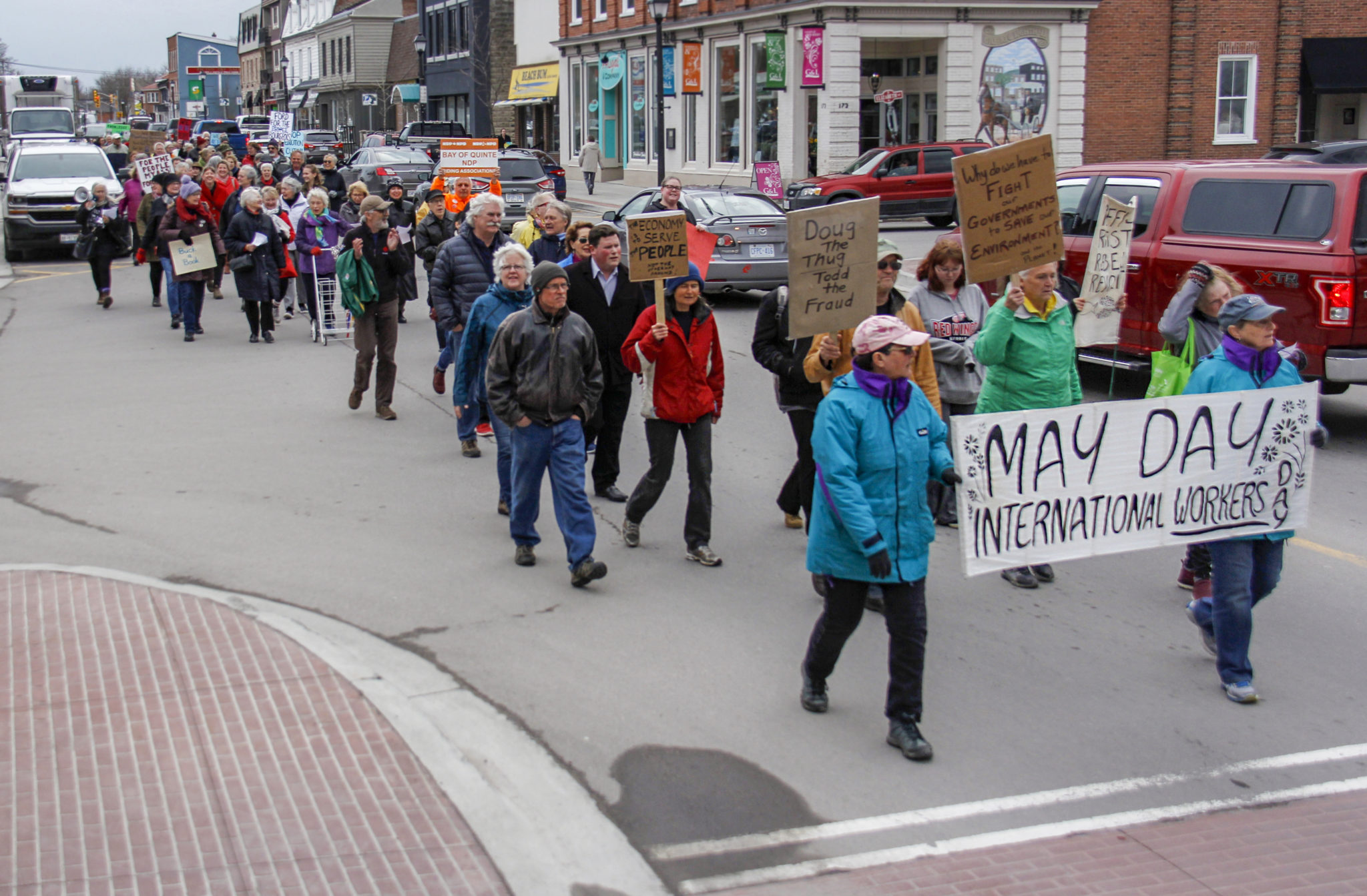 <p>MIGHTY MARCH- International workers day was met with a local May Day march on Main Street in Picton on Wedsnday. The march started at the Cenotaph and continued down Main Street and headed to Town Hall via Ross Street where Food Not Bombs provided free bowls of chili. (Desirée Decoste/Gazette Staff)</p>
