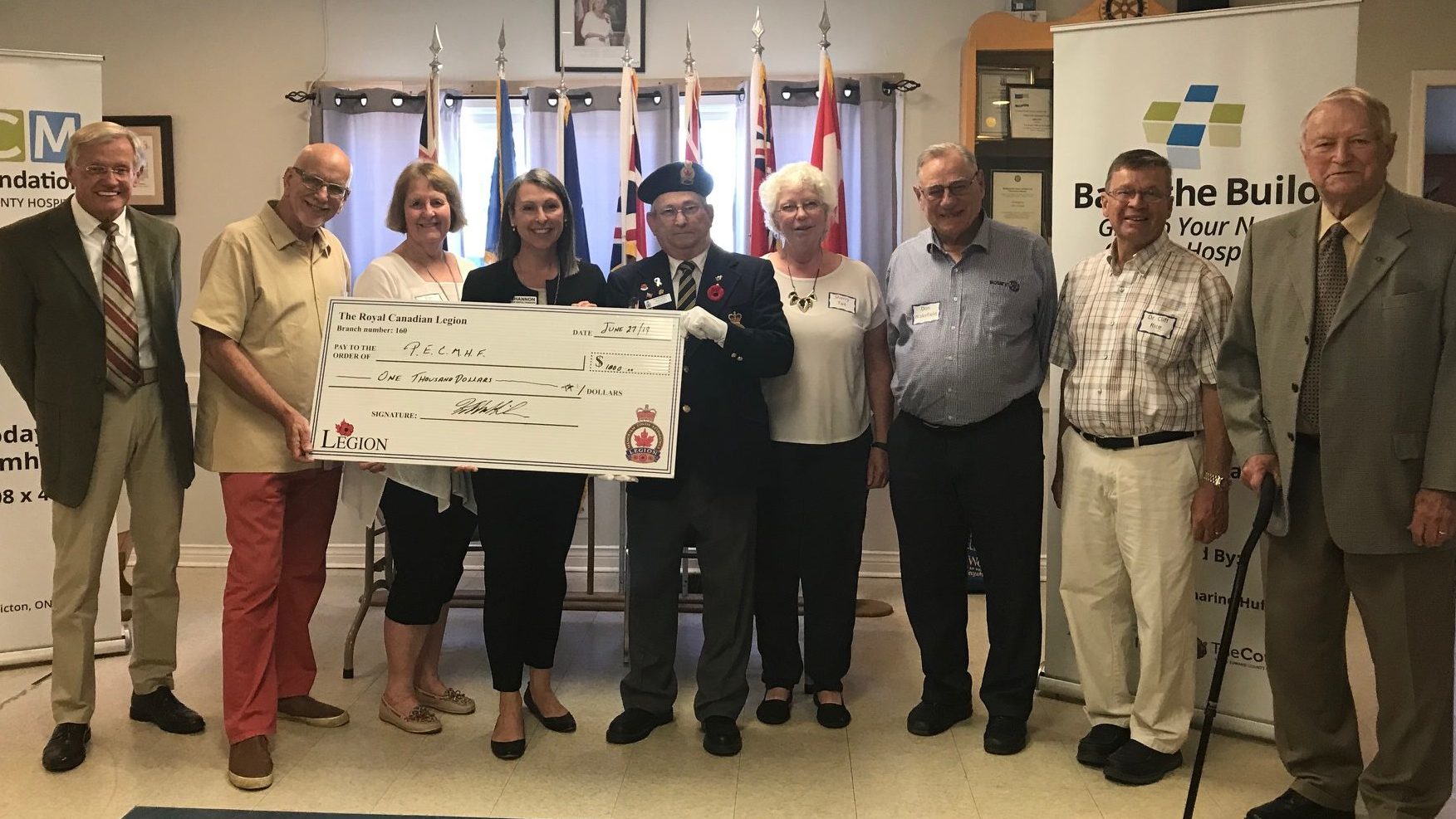 <p>INFUSED- Pictured here at Branch 160 on June 27 from left are PECMHF Board Directors Dr. Michael Shannon, John Walker, Pat Evans, Shannon Coull, executive director of the PECMHF, Ken MacMillan, Poppy Fund Chairperson, Sherry Tait, Donald Wakefield, Dr. Cliff Rice and Leo Finnegan.<br />
(Briar Boyce photo)</p>
