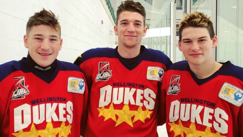 <p>THE CARLILE CONNECTION- (Centre) Former Wellington Duke Declan Carlile and his brothers (left) Keiren and (Right) Owen joined forces to suit up for the club at the 2019 TEP Showcase. (Wellington Dukes/Twitter)</p>
