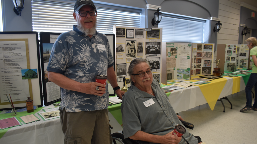 <p>LONG DISTANCE CALLER- (Left) Moose Jaw, SK resident Bill Mitchell drove three days to help his friend Jim Lindle attend the Queen Elizabeth and Pinecrest Memorial School reunion hosted by the Quinte Education Museum and Archives at the Prince Edward Community Centre on Saturday. (Jason Parks/Gazette Staff)</p>
