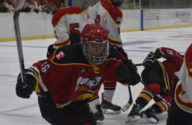 <p>COMING ABOARD-  Picton Pirate Nolan Dawson skates at the 2018 Wellington Dukes training camp last summer. The Picton native signed with his hometown team for the upcoming season. (Jason Parks/Gazette Staff)</p>
