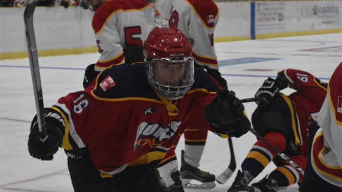 <p>COMING ABOARD-  Picton Pirate Nolan Dawson skates at the 2018 Wellington Dukes training camp last summer. The Picton native signed with his hometown team for the upcoming season. (Jason Parks/Gazette Staff)</p>

