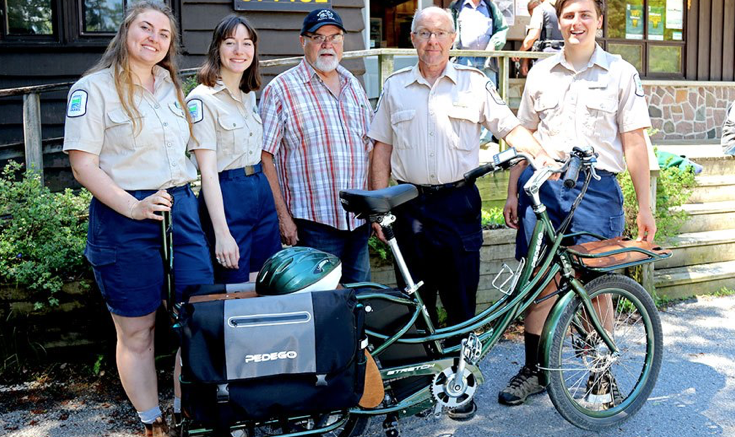 <p>ON THE MOVE- (From Left) Sandbanks staffers Hannah Smit, Sofie Schroth, Perego’s Patrick Maloney, Sandbanks Superintendent Robin Reilly and staff member Fraser Moodey. (Submitted Photo)</p>
