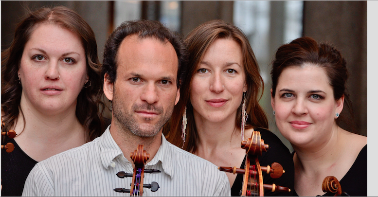 <p>STRINGS ARE STRUNG (From Left) Carissa Klopoushak on violin, David Marks on Viola, Julia MacLaine on cello and Jessica Linnbach also on violin are members of the Ironwood Quartet. The group who are the organizing directors of the Classical Unbound Festival happening July 26-28 will also be showing their talent at one of the concerts. (Photo by Alice Neiley)</p>
