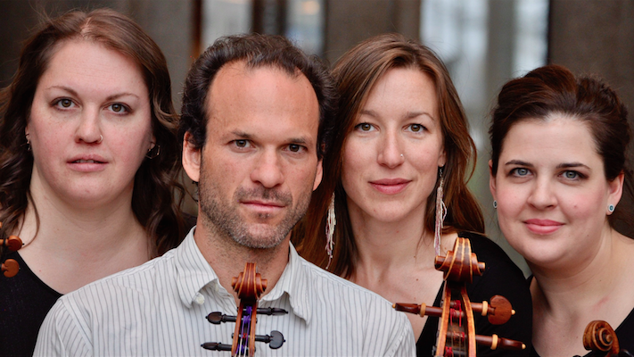 <p>STRINGS ARE STRUNG (From Left) Carissa Klopoushak on violin, David Marks on Viola, Julia MacLaine on cello and Jessica Linnbach also on violin are members of the Ironwood Quartet. The group who are the organizing directors of the Classical Unbound Festival happening July 26-28 will also be showing their talent at one of the concerts. (Photo by Alice Neiley)</p>
