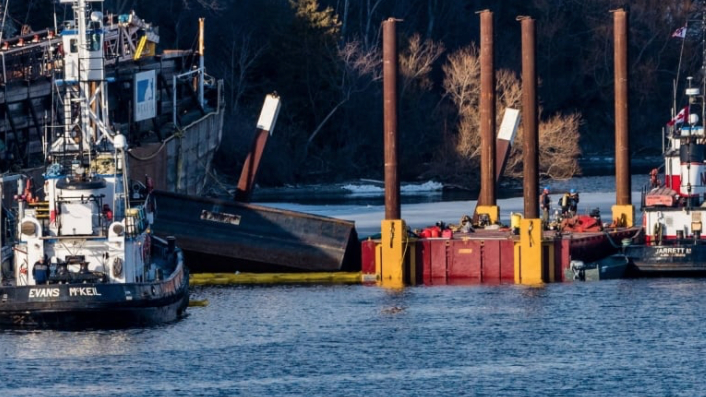 <p>The sinking of the barge the Pitts Carillon at Picton Terminals in March, 2017. (SOPF).  (Dave Tugwood/For the Gazette)</p>
