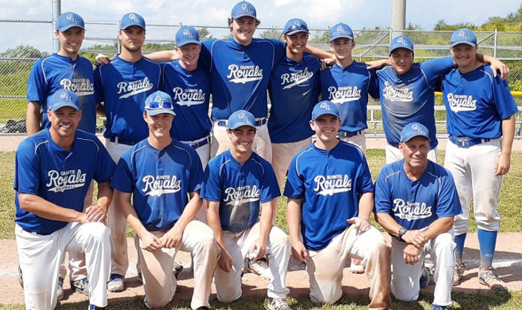 <p>GOING OUT ON TOP  Members of the 2019 Midget Quinte Royals baseball team gather after sweeping the Guelph Rival Series AA tournament Sunday.  (Jason Parks/Gazette Staff)</p>
