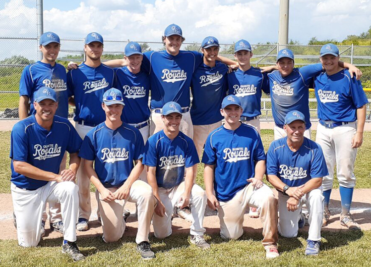 <p>GOING OUT ON TOP  Members of the 2019 Midget Quinte Royals baseball team gather after sweeping the Guelph Rival Series AA tournament Sunday.  (Jason Parks/Gazette Staff)</p>

