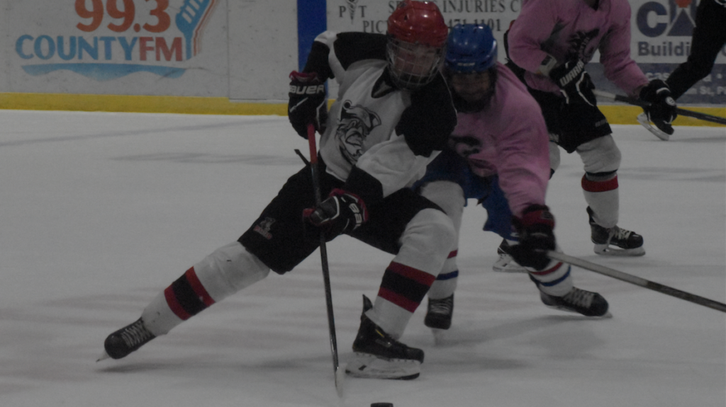 <p>ON THE MOVE- Pirates defenceman Cooper Rogers tries a backhand while being checked by a Gananoque Islanders during the first period of a 5-1 win for Picton at Lehigh Arena on Thursday night. (Jason Parks/Gazette Staff)</p>
