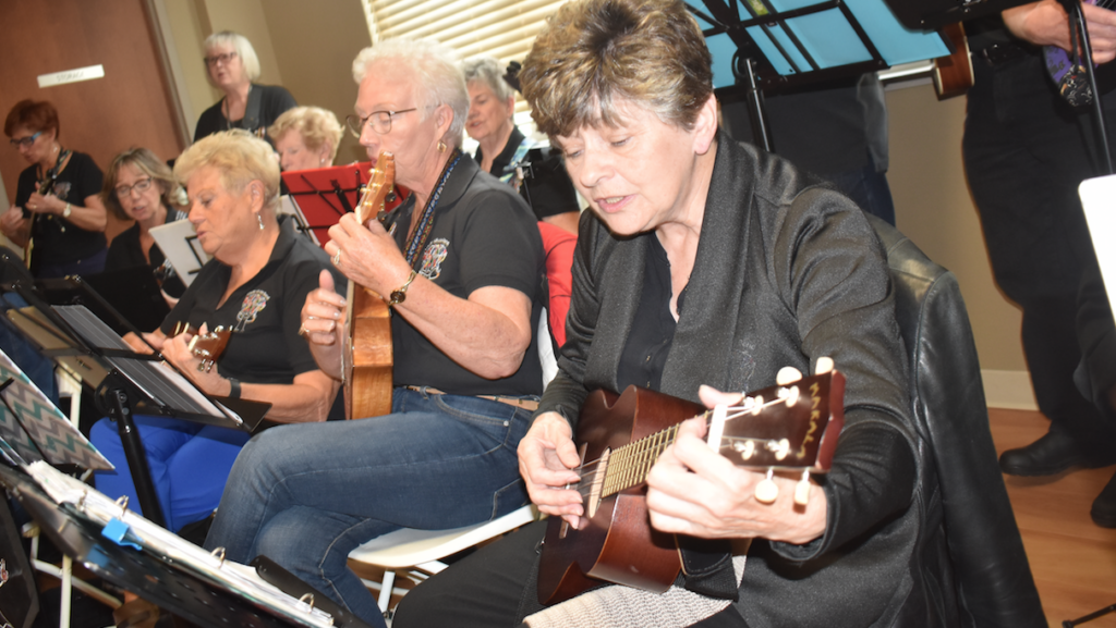 <p>TAKING THE SLOW BOAT- Members of the County Ukulele Band perform “Slow Boat to China” at the 2019 Community Care for Seniors Active Living and Information Fair on Thursday at the Wellington and District Community Centre. (Jason Parks/Gazette Staff)</p>

