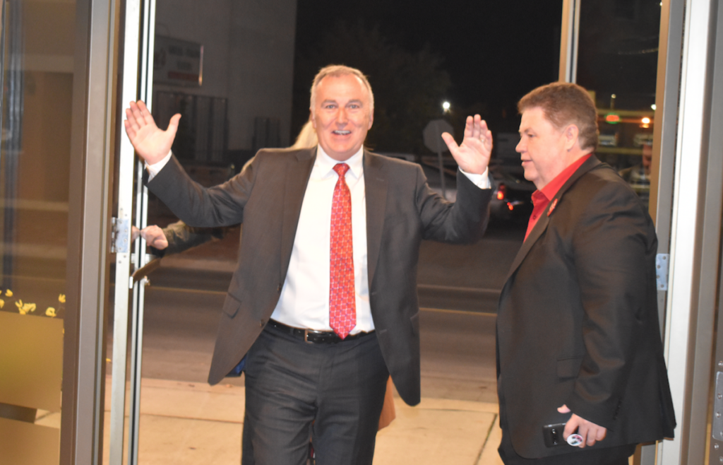 <p>Victorious Bay of Quinte MP Neil Ellis enters the Empire Theatre in Belleville. Ellis was elected to his second straight term in the 2019 Federal Election. (Jason Parks/Gazette Staff)</p>
