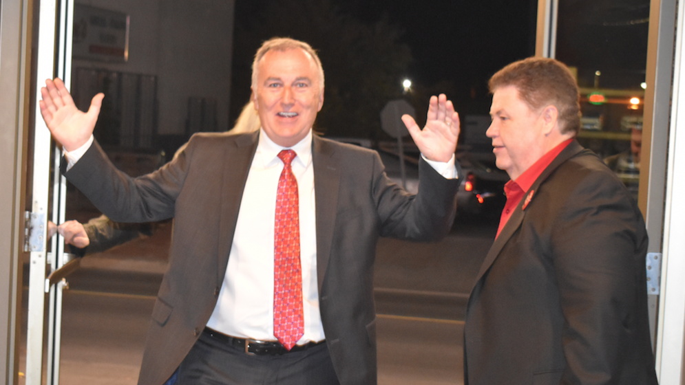 <p>Victorious Bay of Quinte MP Neil Ellis enters the Empire Theatre in Belleville. Ellis was elected to his second straight term in the 2019 Federal Election. (Jason Parks/Gazette Staff)</p>
