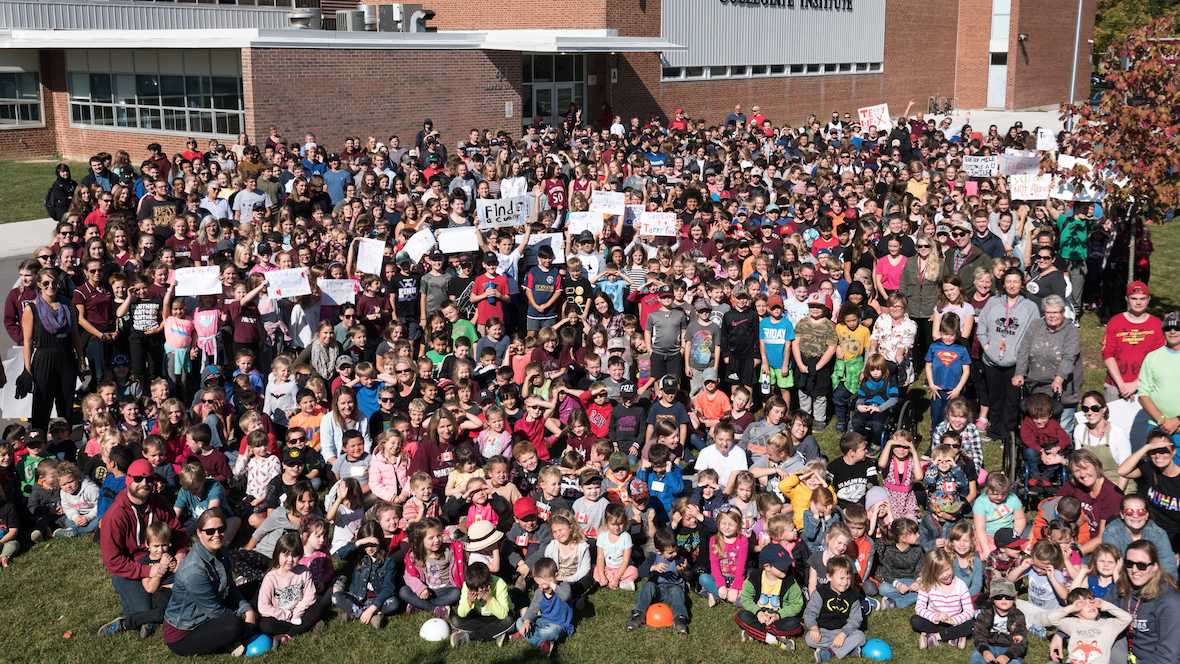 <p>READY TO RUN- PECI Students gather for a rally on the front grass of the school prior to the 2019 Terry Fox run on Thursday. (Submitted Photo)</p>
