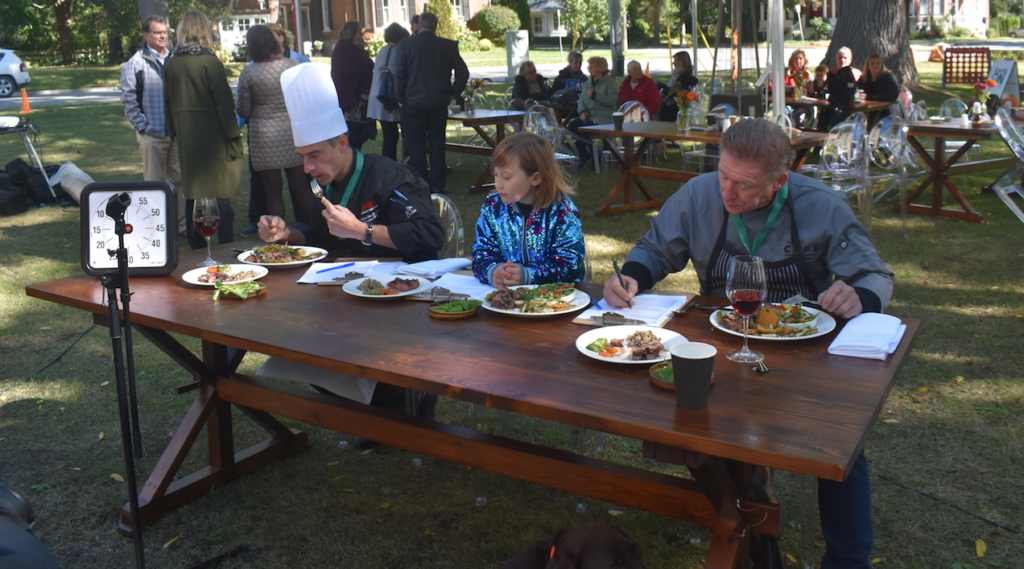 <p>ALL IN A DAY’S WORK- (Left) Chefs Davide Del Brocco and (Right) Micheal Potters were getting good instruction from fellow judge Ramona Roblin during the Community Chef Mystery Challenge at the CAPE on Saturday. (Sarah Williams/Gazette Staff)</p>

