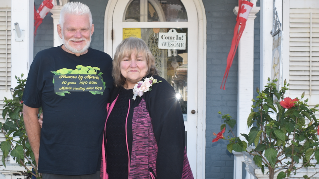 <p>FLASHBACK – (L-R) Marvin Chapman stands proudly beside his sister, Eleanor Cooper, who stood with him 40 years ago at the opening of his flower shop. (Sarah Williams/Gazette Staff)</p>
